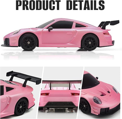 RC Drift Car 1:24 4WD Remote Control Cars Vehicle with LED Light2.4GHz 20KM/H High Speed RC Cars with Two Batteries &amp Drifting Tires Racing Sport Toy for Adults Boys Girls Kids Pink