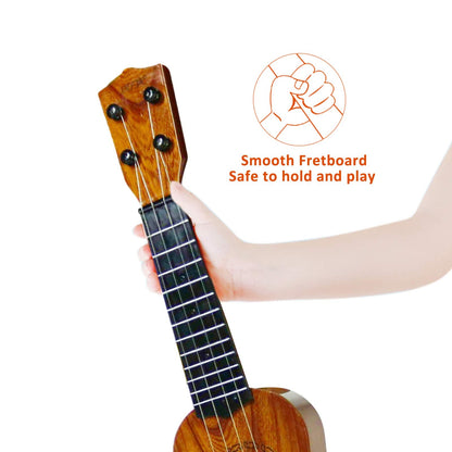 QDH Kids Toy Ukulele, Kids Guitar Musical Toy,17 Inch 4 Steel Strings, with Pick, Kids Play Early Educational Learning Musical Instrument Gift for Preschool Children, Ages 3-6(Wooden Color) (17inch)