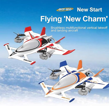 QIDI 570 RC Airplane 2.4Gh 6CH RC Glider Fixed Wing Aircraft 3 Flight Models Brushless RC Helicopters Vertical Takeoff RC Glider (Blue)