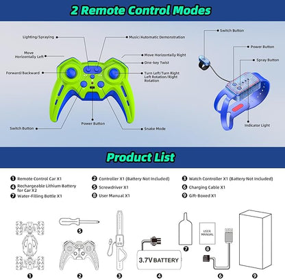 VisionX Unique 2.4GHz 4WD 360° Rotating Gesture Sensing RC Stunt Cars for Boys and Girls Ages 6-12 Double‑Sided Driving RC Drift Car Birthday and Christmas Cool Car Toys Gifts for Kids 2 Batteries