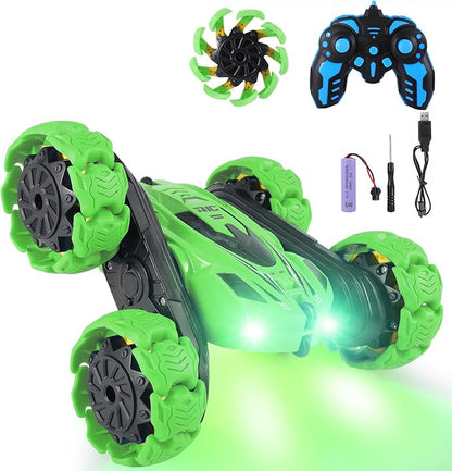 RC Stunt Car 360° Flips &amp Double-Sided Remote Control Truck with LED Lights 2.4GHz High Speed All Terrain Off-Road Toy Car Gift for Boys Girls Kids Ages 6-12 (Green)