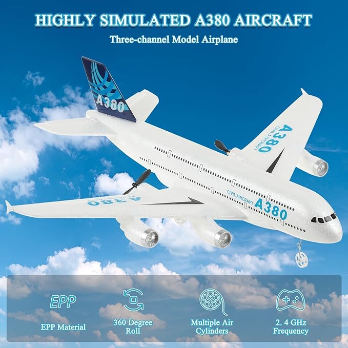 RC PlaneRemote Control Airplane Ready to Fly 2 Channels RC Airplane Airbus A380Remote Control Plane for Kids Children Adults Beginners