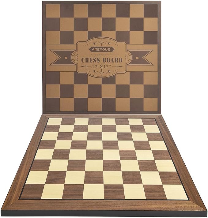 AMEROUS 17 Inches Wooden Chess Board Only Professional Tournament Chess Board Large with Gift Package - Chess Rules Beginner Chess Board Game for Adults