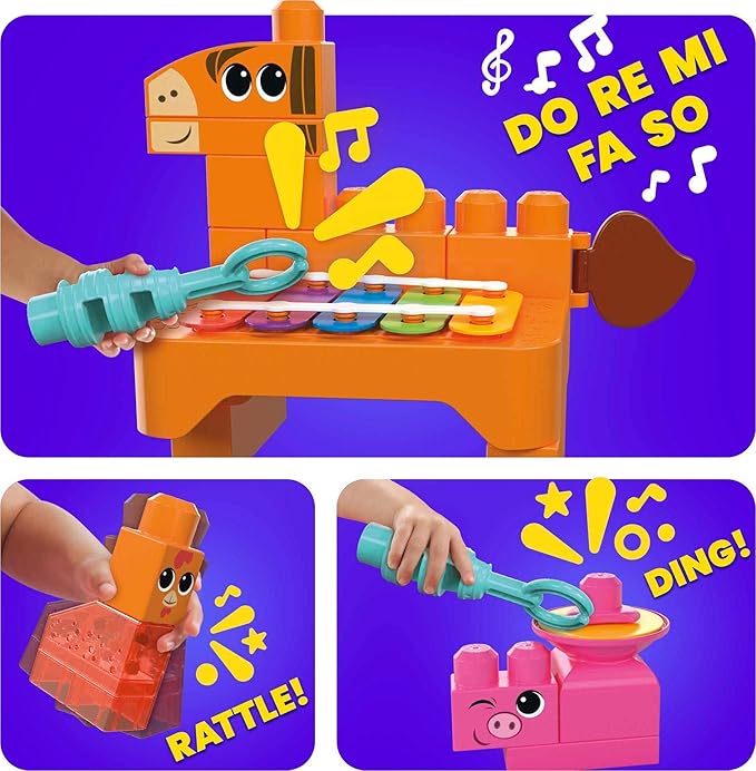 Mega Bloks Fisher-Price Toddler Building Blocks Toy Set Musical Farm Band with 40 Pieces and 6 Music Sheets Ages 1+ Years