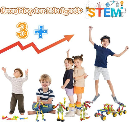 Stem Building Blocks Set - 167 Pcs With Wheels - Ideal for 5 Year Old Boys and Girls - Educational and Creative Building Games