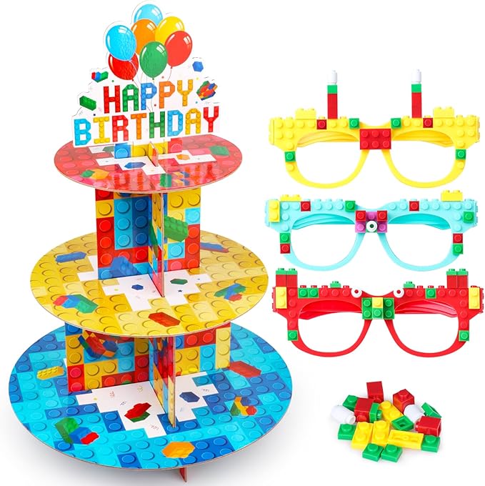 20 PCS Building Blocks Party Gift DIY Building Bricks Glasses for Kids Birthday Carnival Party Games Toys Decorations Supplies