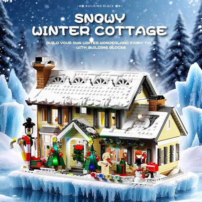 Winter Christmas Holiday House Building Set Holiday Village Blocks Christmas House Gifts for Adults and Teen (1431pcs)