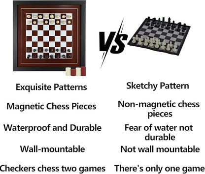 Wall Mounted Board Games Classic Checkers Game Strategy and Fun Games Art Decor for Home Checkers Board Game Magnetic Hanging Checkers and Chess Wooden Board Games (Checkers and Chess)