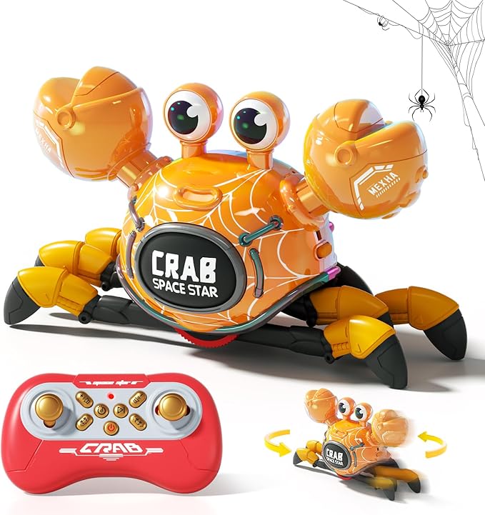 Remote Control Robot Crab ToyRechargeable With LED Lights And Music Fast Crawling 360-Degree Stunt Rotation 2.4GHz RC Robot Toys 3 4 5 6 7 8 9 10 Birthday Gifts For Boys And Girls（Yellow)
