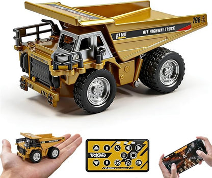 1:64 Mini RC Dump Truck Toy Alloy Metal Construction Vehicle with App &amp Remote Dual Control Variable Speed LED Lights &amp Sound RC Engineering Car Gift for Kids &amp Adults