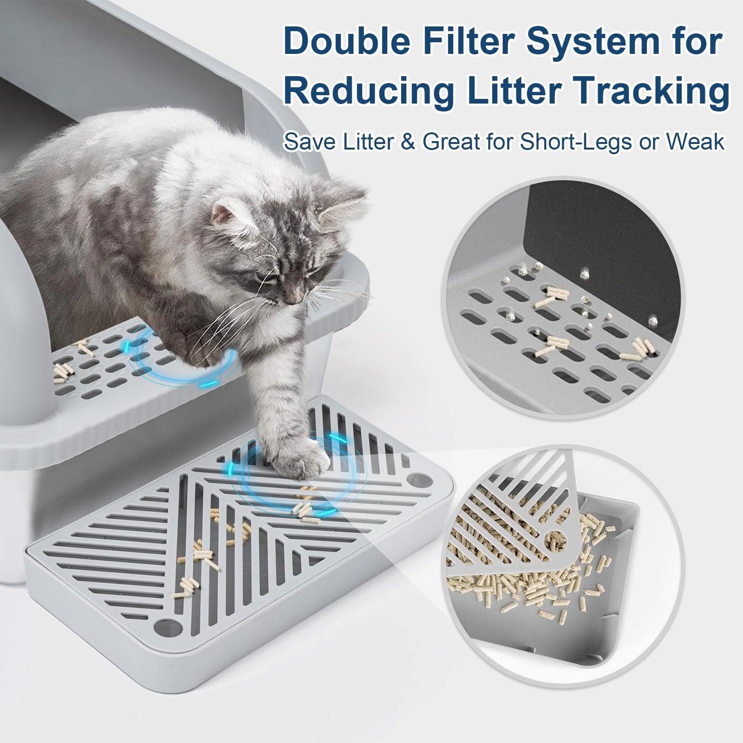 Suzzipaws Enclosed Stainless Steel Cat Litter Box with Lid Extra Large Litter Box for Big Cats XL Metal Litter Pan Tray with High Wall Sides Enclosure, Non-Sticky, Anti-Leakage, Easy Cleaning