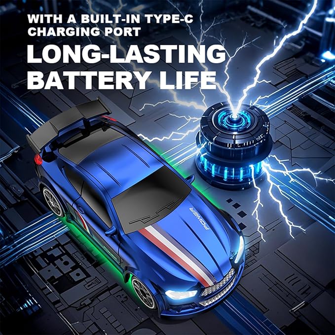 1:64 Scale Mini RC Drift Car with Gyro Full Proportional RTR 2.4Ghz Remote Control with RGB Lights (04-Blue)