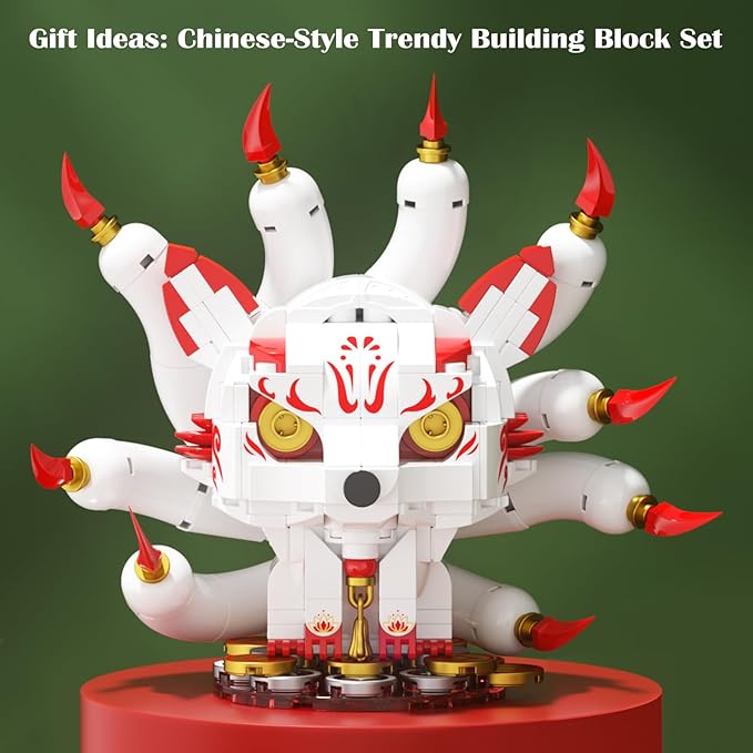 Mythical Nine-Tailed Fox Building Kit Poseable Tails Model Set for Desk Decor and Creative Gift