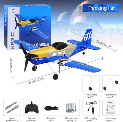 RC Plane 3-Channel 2.4GHZ RC Airplane P51D Mustang Fighter with 2 Batteries KF602 Remote Control Plane Gyroscopes Stabilization System Easy to Fly Suitable for Beginners Kids Adults