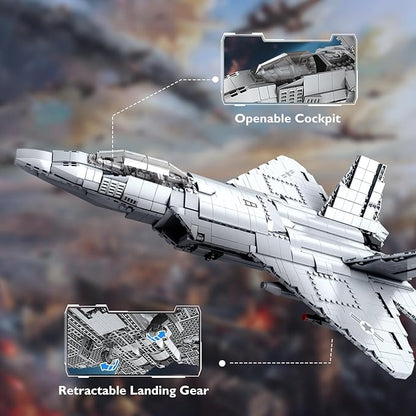 NUTCRACKER Fighter Jet Building Block Set - F-22 Raptor Military Airplane Jet Collection or Home Display Model Military Army Fighter Jet Building Toy Gift for Adult Teens Boys 14+ (1837Picece)