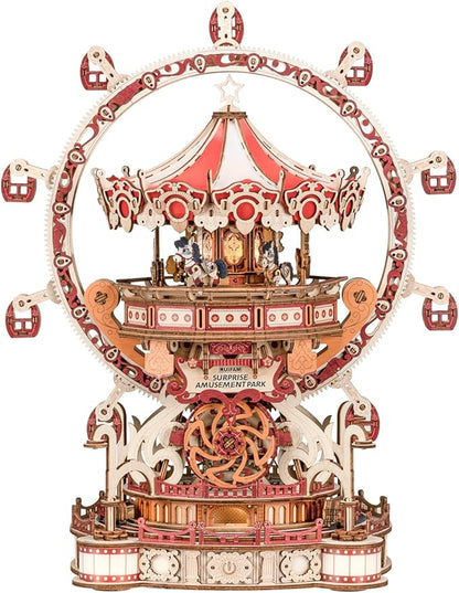 3D Puzzles for Adults Wooden 3D Puzzle Model Surprise Amusement Park Music Box Toys Building Kits DIY Wood Crafts Cool Toy Hobbies for Men Women Creative Assembly Gifts