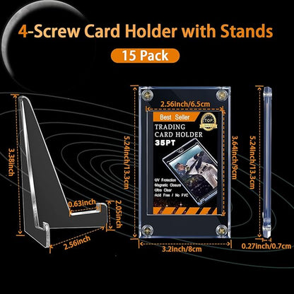 30 Pcs Screw Trading Card Protector with Display Stands Acrylic 35 PT Baseball Card Holder for Football Sports Game Business Display