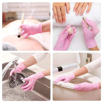 SwiftGrip Pink Nitrile Gloves, 3-mil, Industrial Gloves Disposable Latex Free, for Cleaning & Esthetician, Rubber Powder-Free, 100-ct Box (Medium) Medium (Pack of 100)