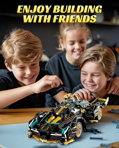 1:14 V12 Technic Super Sports Cars Model Sets - 1314 PCS Black Gold MOC Building Block Car Raceing Engineering Toys - Gift Idea for Adults Boys Girls for Play and Display Collection