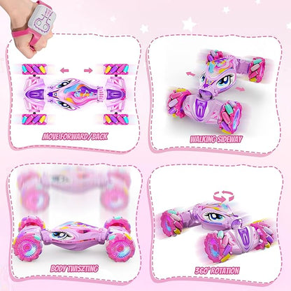 Unicorn Gesture Sensing RC Stunt Car Remote Control Car for Girls 360°Rotation &amp 2.4GHz RC Cars with Light &amp Music Barbie Style Toy for Girls Age 6-7 8-12+ Years Old Birthday Gift Idea