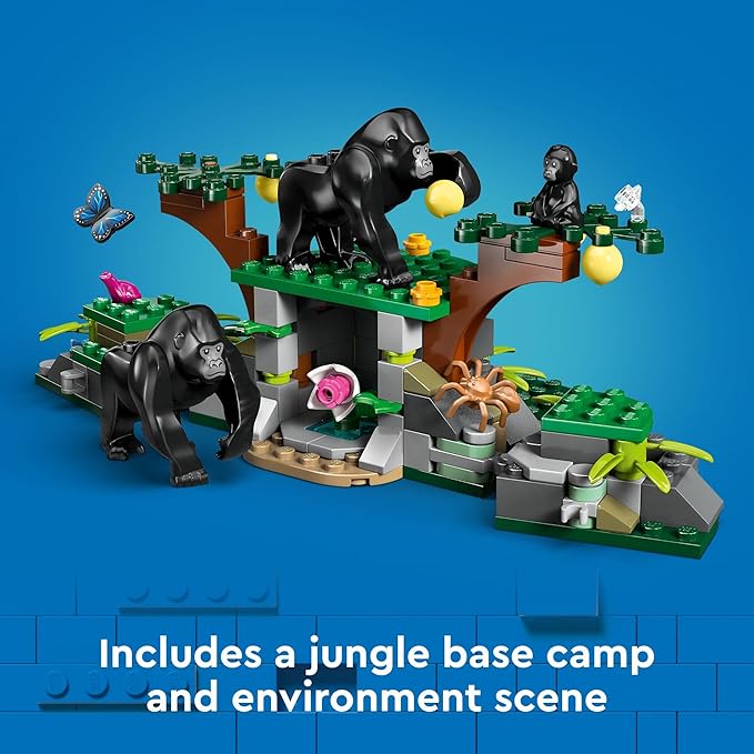 LEGO City Jungle Explorer Helicopter Toy at Base Camp - Kids Toy Adventure Building Set for Boys &amp Girls Ages 8+ - with 5 Minifigures &amp Gorilla Figures - Gift Ideas for Birthdays - 60437