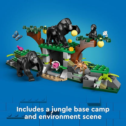 LEGO City Jungle Explorer Helicopter Toy at Base Camp - Kids Toy Adventure Building Set for Boys &amp Girls Ages 8+ - with 5 Minifigures &amp Gorilla Figures - Gift Ideas for Birthdays - 60437