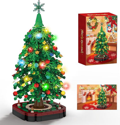 Christmas Tree Building Blocks SetDIY Christmas Tree Toy Bricks with LED Light Creative Educational STEM Gift for Boys and Girls Creative Home Decor Building Toys Gifts for Kids Adults Teens