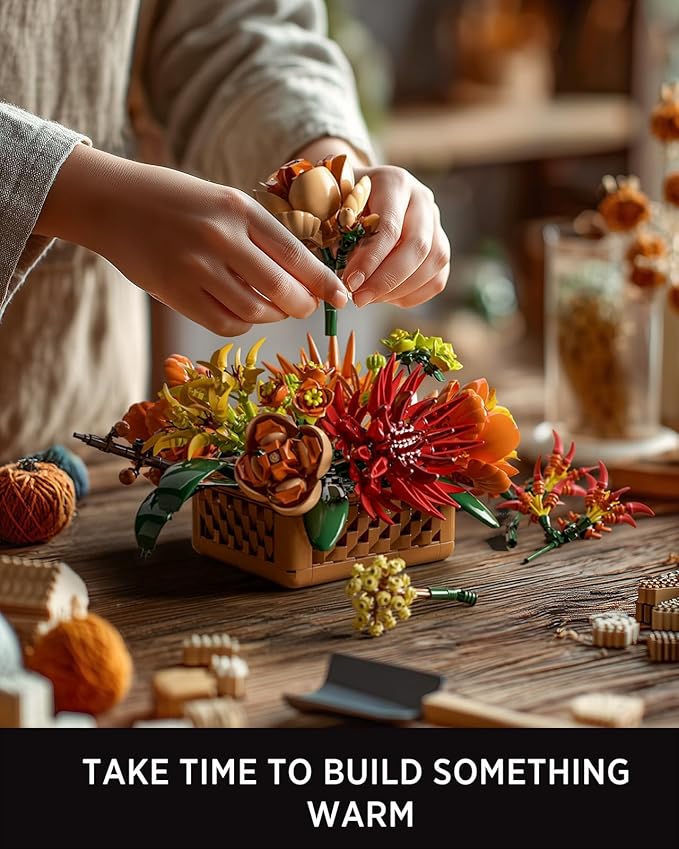Nifeliz Floral Basket Building Set for Adults Fall-Inspired Flower Arrangement Decor Kit Seasonal Home or Office Display Mindful Gift Idea (1284 PCS NF10325)