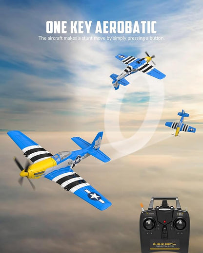 VOLANTEXRC RC Plane 4 Channel P51D Mustang Remote Control Airplane Fighter RTF with 6-Axis Gyro 3 Modes Easy to Fly 2.4GHz Radio Controlled Aircraft for Beginners &amp Adults (Blue)