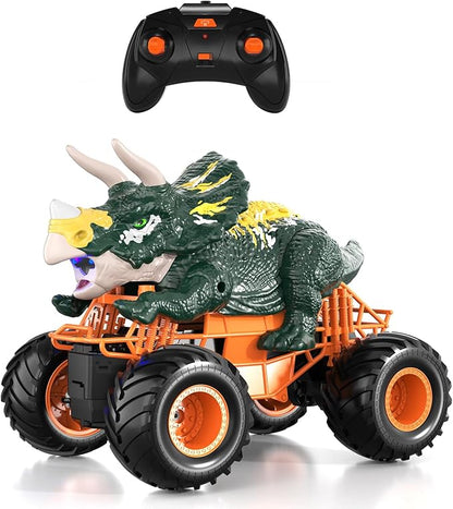 Bennol Remote Control Dinosaur Car for Boys Kids 2.4Ghz RC Triceratops Truck Toy for Toddlers Electric Hobby RC Car Toys with Light &amp Sound Spray for 3 4 5 6 7 8 Year olds Kids Boys Girls