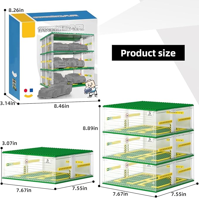 Creative Three-Story Building Block Garage with Display Features Compatible with Small Lego Cars (130 Pieces) Ideal for 8-Studs Wide Building Blocks Cars (Cars Not Included)