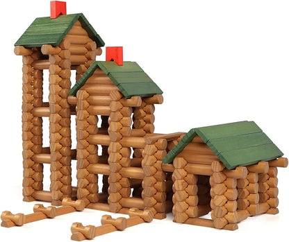 Wondertoys 328 Pcs Wooden Logs Set Ages 3+ Classic Building Log Toys for Kids Creative Construction Engineering Educational Gifts