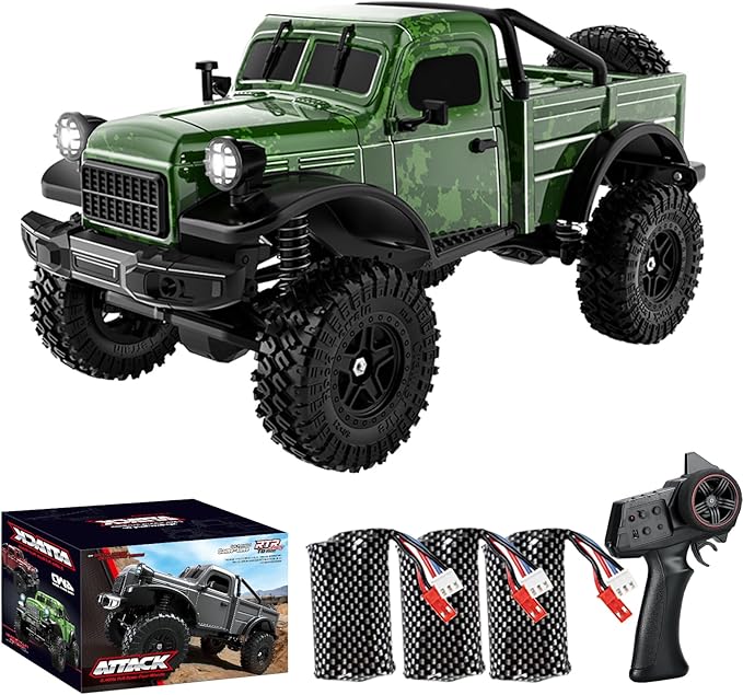 1:18 Scale All Terrain Remote Control Car 2.4 GHz 4WD RC Rock Crawler with LED Lights 12KPH Off-Road Pickup Truck Vehicle Toys RTR Gift for Adults