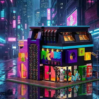 Arcade Modular Building Blocks Set with LED Lights Cyberpunk Retro Arcade Bowl Street View Bricks Collectible Construction Toy for Adults &amp Teens 14+Barweer004 (2600PCS)