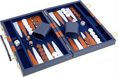 15-Inch Portable Backgammon Set with Faux Leather Case –Classic Board Game with Dice Chips &amp Doubling Cube for Travel &amp Home Entertainment