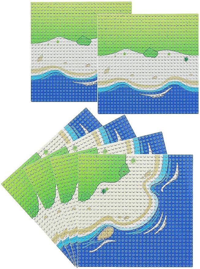 General Jim's Blue Beach and Water Road City Baseplates Full Set for Ocean Island Street Base Plate - Pirates Sea Grass Toy Kit for Building Blocks Bricks for Teens and Adults