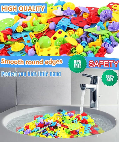 Educational Toys Building Blocks 244 Pieces Electric Screwdriver DIY Building Toys for Boys and Girls Educational Construction Building kit for Kids Ages 4 5 6 7 8 9 10 Year Old
