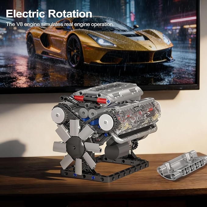 Mould King 10088 V8 Engine Model Kit - 535 Pcs to Build Your Own Mini Engine that Works DIY STEM Mechanic Engineering Construction Set Hobby Building Blocks Kit for Adults