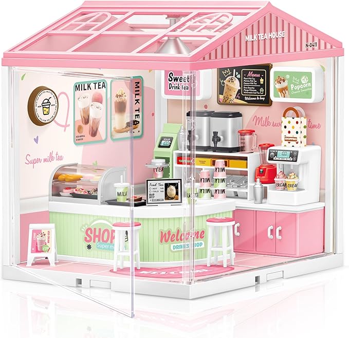 LED Building Blocks for Adults 1:24 DIY Miniature Dollhouse Kits with Roof &amp Dustproof Cover Tiny House Toy Building Sets for Kids Ages 8-12-15 Birthday Hobbies Gift for Men Women Boy Girl