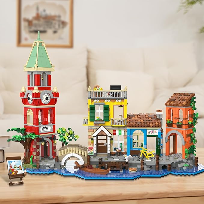 Venice Main Street Building Set for Adults 2155 PCS City House Building Block Kit with Light Flower Shop Pizzeria Christmas Home Decor Architecture Model Gift for Women Men Teen Girl 10+