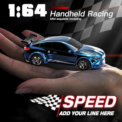 Desktop Mini Size 1:64 Scale 4WD RC Drift Car with Skill-Building Drift Control &amp LED Lights – Learn Drift Techniques Fast Charge Adjustable Throttle 2.4GHz Remote – Blue