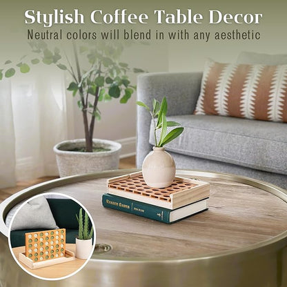 Neutral Wooden Four in a Row Game Aesthetic Two Player Montessori Travel Board Game for Kids and Adults Perfect Coffee Table Decor and Housewarming Gift