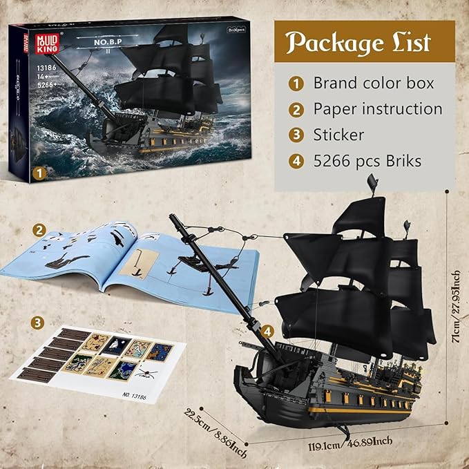Mould King Pirate Ship Model Building Blocks Kits Black Pearl Ship MOC Model Set to Build Large Pirates Ship Boat Model Blocks Assembly Toy(5266 Pieces)