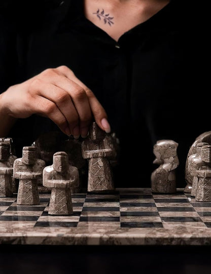 Radicaln Marble Antique Chess Set with Storage Box 15 Inches Oceanic and Black Handmade Board Game 2 Player Classic Chess Sets for Adults Board &amp 32 Chess Pieces