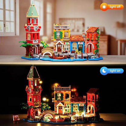 Venice Main Street Building Set for Adults 2155 PCS City House Building Block Kit with Light Flower Shop Pizzeria Christmas Home Decor Architecture Model Gift for Women Men Teen Girl 10+