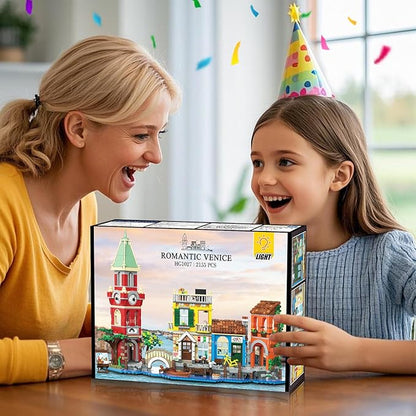 Venice Main Street Building Set for Adults 2155 PCS City House Building Block Kit with Light Flower Shop Pizzeria Christmas Home Decor Architecture Model Gift for Women Men Teen Girl 10+