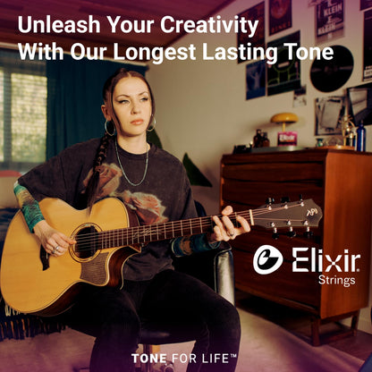Elixir Strings, Acoustic Guitar Strings, Phosphor Bronze with NANOWEB Coating, Longest-Lasting Rich and Full Tone with Comfortable Feel, 6 String Set, Light 12-53