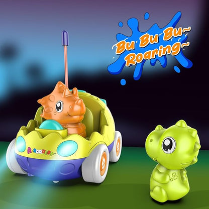 Remote Control Car for Toddlers Toddler Toys for 18+Months RC Cars with LED Lights &amp Music Dinosaur Toy for Kids 2 3 4 5 Years Old Birthday Gifts for 3+ Year Old Girls Boys -2 Pack