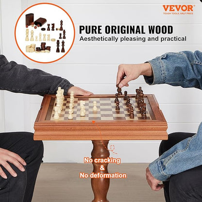 VEVOR 3-in-1 Chess Checkers Backgammon Table Set 18 Inch Premium Wooden Chess Table Deluxe Combo Game Table Furniture Set Chess Set Board Game Gift for Family Board Games