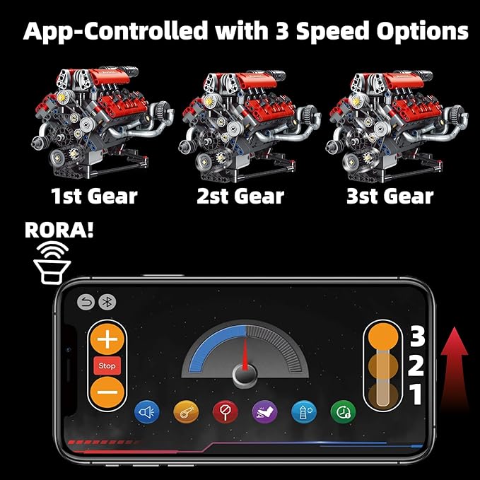 Mini V8 Engine Building Kit That RunsEngine Building Blocks with LED Light for Adults Visible Engine Model Set Construction STEM Toy for Kids Boys (660 PCS)